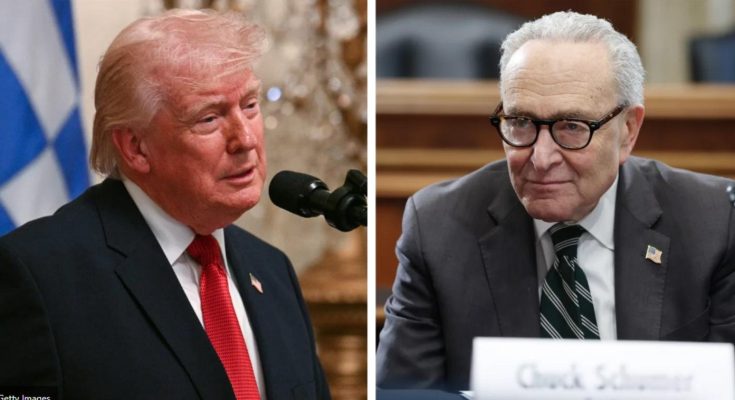 Donald Trump and Chuck Schumer in separate political setting