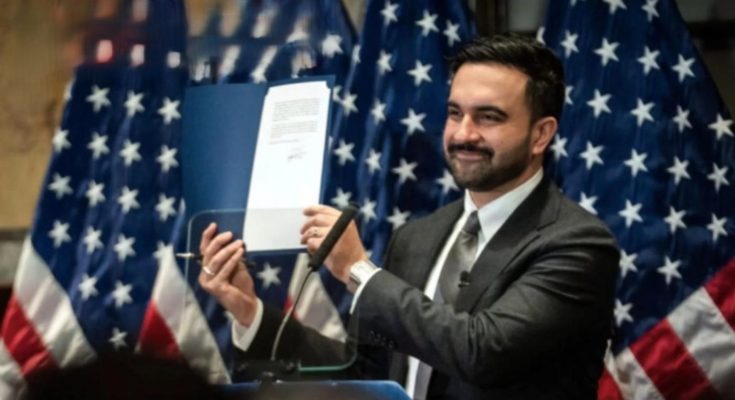 Former President Trump speaking at podium with inset image