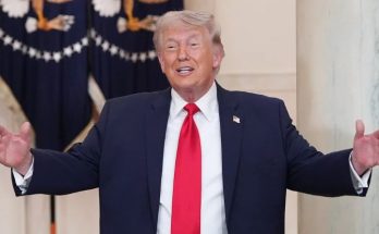 President Trump arms open