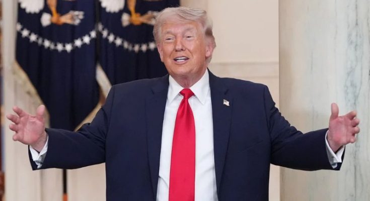 President Trump arms open