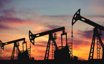 Alaska oil drilling pumps at sunset