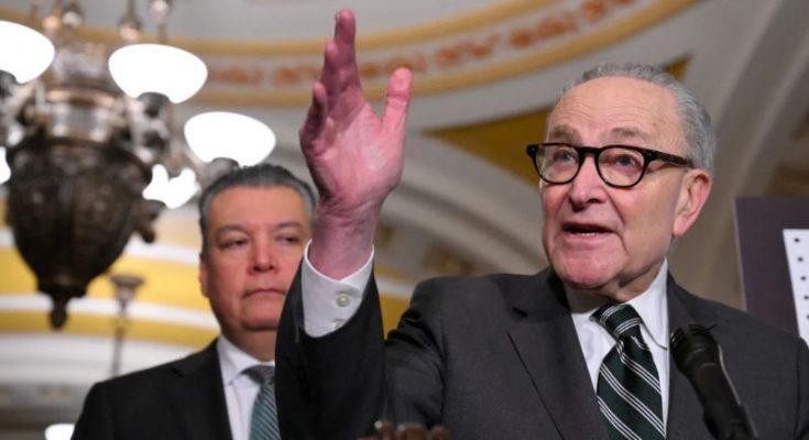 Chuck Schumer raises hand speaking