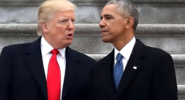 former President Barack Obama and former President Donald Trump stand side by side on
