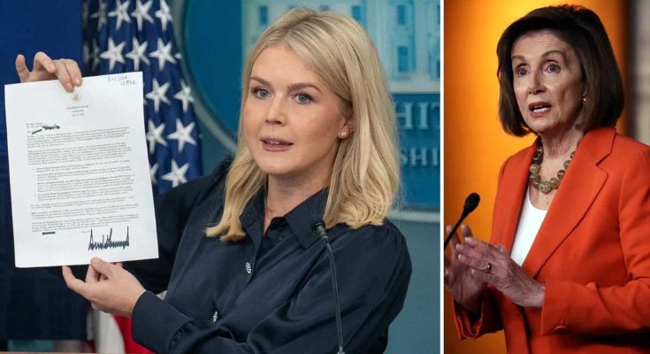 leavitt Pelosi speaking in a news photo