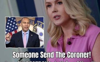 white House press secretary Karoline Leavitt speaks at podium with inset image of Rep