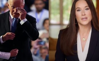 split image showing Joe Biden wiping his eye with a tissue on the left and conservative