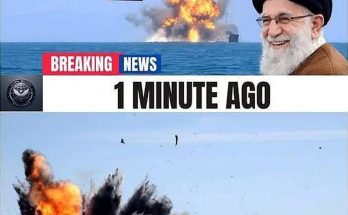 breaking news banner with explosion over water, photo of Ayatollah Khamenei, and