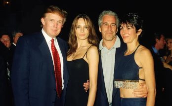 donald Trump, Melania Knauss, Jeffrey Epstein, and Ghislaine Maxwell posing together at a