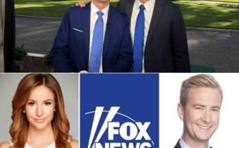 steve Doocy and Peter Doocy pose outside White House above Fox News Channel logo with