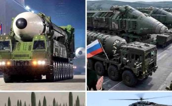 collage showing North Korean and Russian military hardware including missile launchers