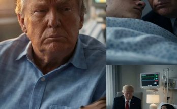 donald Trump shown in hospital room settings beside patient in medical bed with monitors