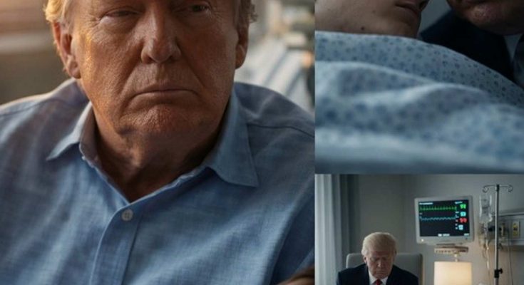 donald Trump shown in hospital room settings beside patient in medical bed with monitors
