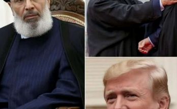 iranian Supreme Leader Ali Khamenei seated in formal attire beside split-panel showing