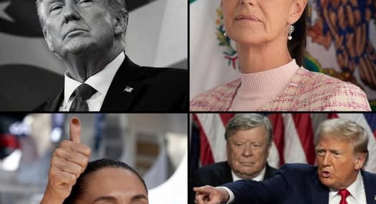 four-panel collage showing Donald Trump and Mexican president Claudia Sheinbaum in