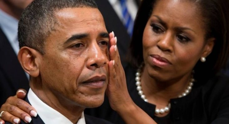 michelle Obama wipes a tear from Barack Obama's cheek during an emotional White House