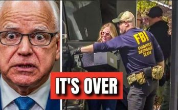 close-up of Minnesota Governor Tim Walz with wide-eyed expression beside FBI Evidence